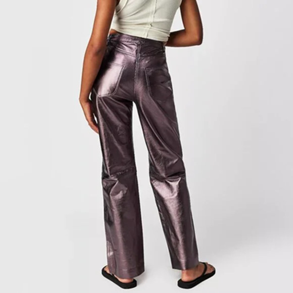 Muubaa x Free People Pewter High Waist Leather Pants 2 NEW - Picture 3 of 13